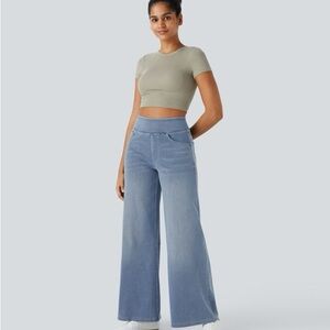 NWT GRAY BLUE WIDE LEG stretch halara L